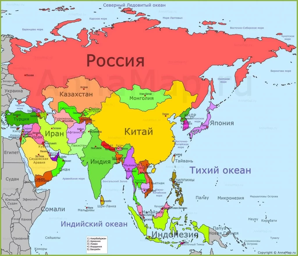 Карта стран Азии