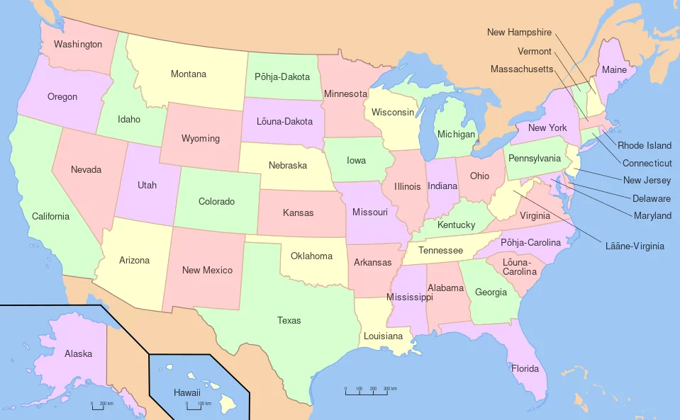 USA osariikide kaart